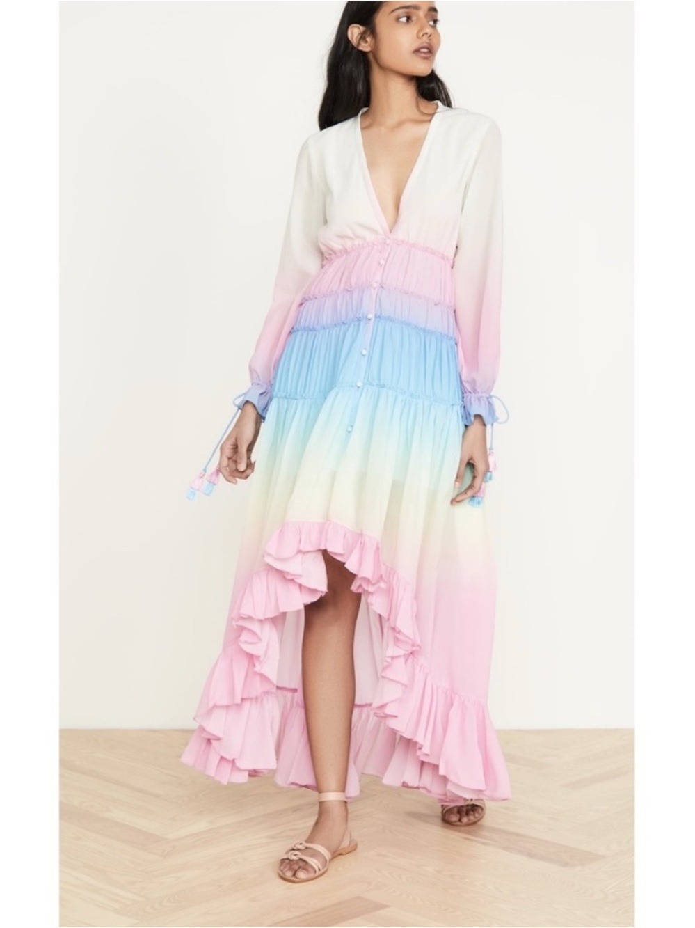 Rococo Sand Ombre Pastel High-Low Ruffle Dress